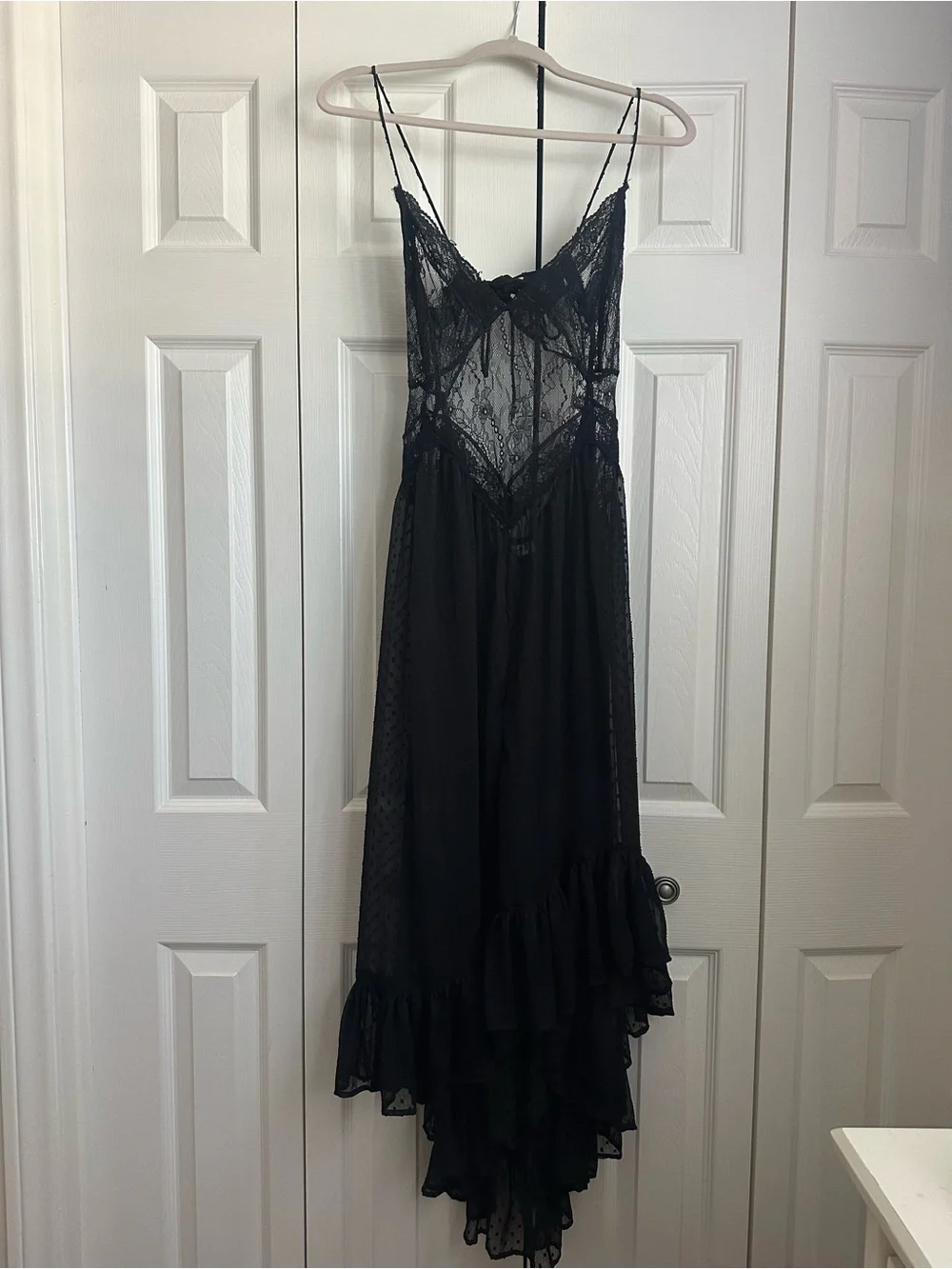 Free People Black Lace & Ruffle Slip Dress